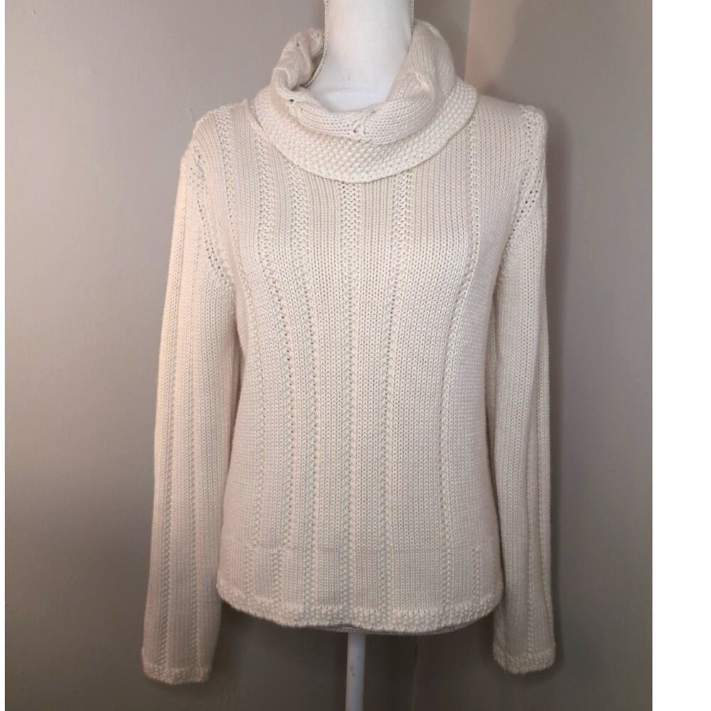 Lo. Ri. Italy knit cowl neck ribbed cream ivory sweater Sz L